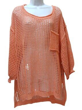 POL Oversized Open Knit‎ Sweater Womens M Coral Boho Resort Vacation Layering